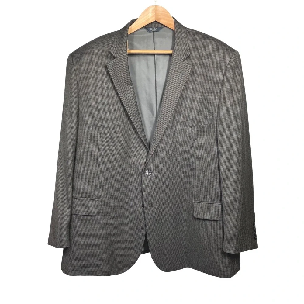 Pronto Uomo Platinum Mens 54R Wool Blazer Sport Coat Grey Blue Houndstooth *READ